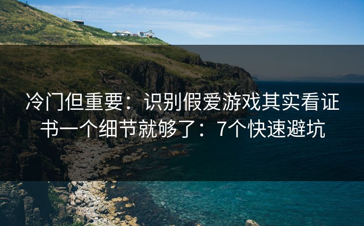 冷门但重要：识别假爱游戏其实看证书一个细节就够了：7个快速避坑